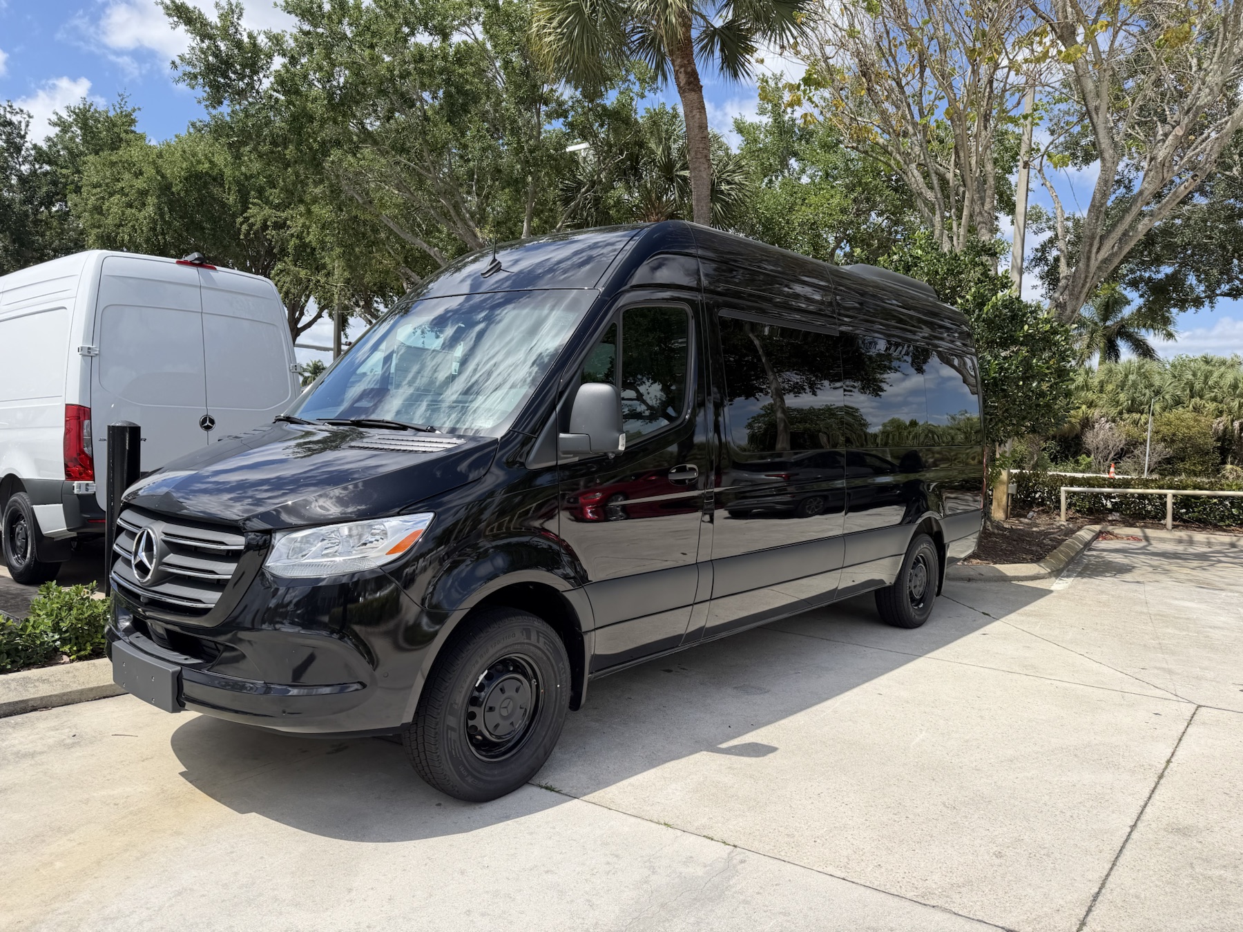 Black Mercedes-Benz Sprinter van parked outside in South Florida